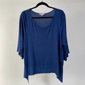 H by Halston Flowy Tunic Shirt, Asymmetrical Hemline, Royal Denim Blue, Size L